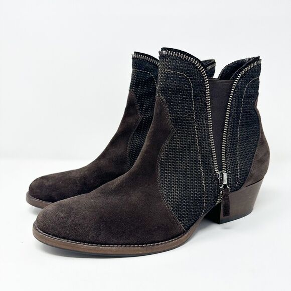 Sesto Meucci Womens Ankle Boots 39 Brown Suede Leather Woven Vero Cuoio Italy - Picture 2 of 16